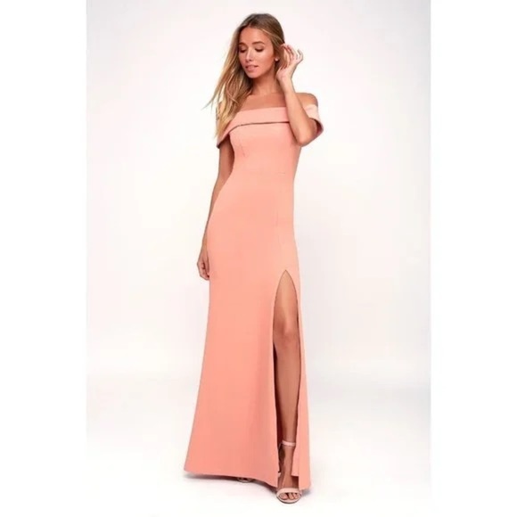 NWT Lulu's Aveline Off the Shoulder Maxi Dress Dusty Rose Pink Womens M New - Picture 1 of 14